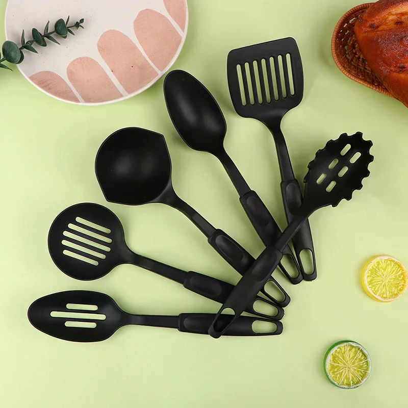 6Pcs/set New Nylon Multifunction Black Shovel Spoon Soup Ladle Spatula Set Non-Stick Kitchenware Cooking Tools