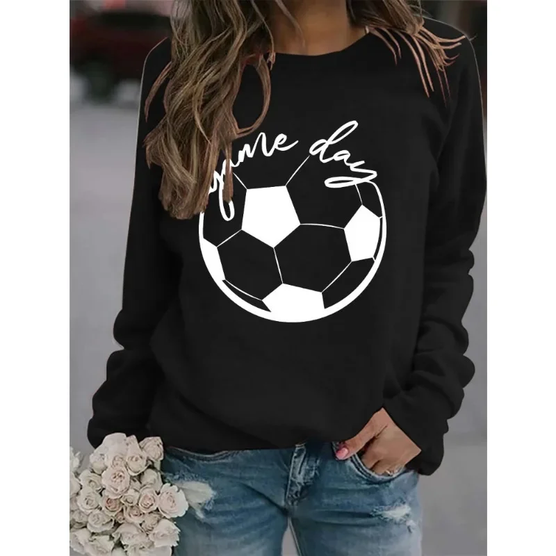 Simple Round Neck European and American Shirt Long Sleeve GAME DAY Printed Hoodie Sweatshirts  Streetwear Women  Clothes