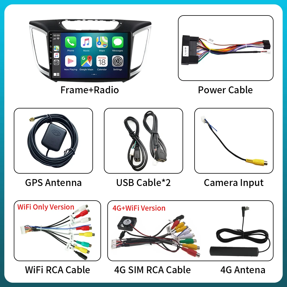 Android 16 Per Hyundai Creta IX25 2015 - 2019 Auto Radio di Navigazione GPS Lettore Multimediale Stereo WiFi + 4G Carplay Auto BT DSP