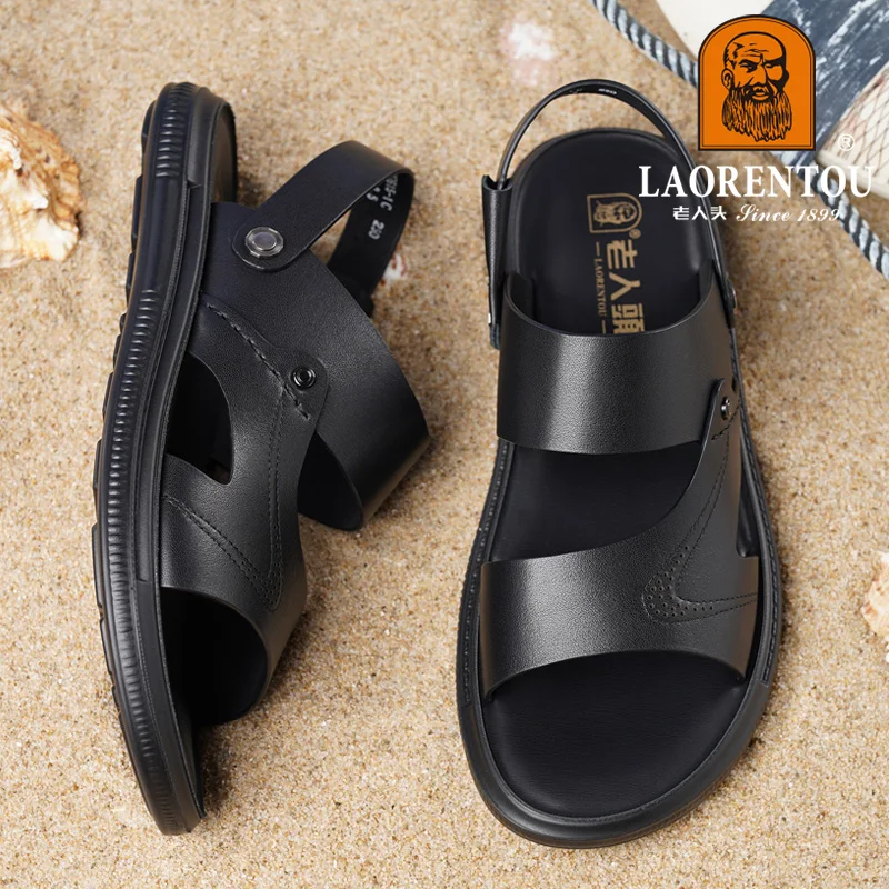 LAORENTOU genuine leather breathable casual sandals, soft leather soft sole, non slip leather sandals for external wear