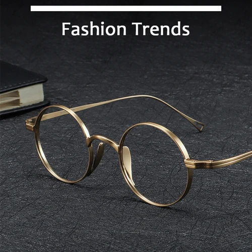 Imagen 2 del producto Réplica de gafas redondas Retro hechas a mano de estilo japonés, monturas KMN99 para hombres, gafas de titanio puro, gafas de lujo antiluz azul