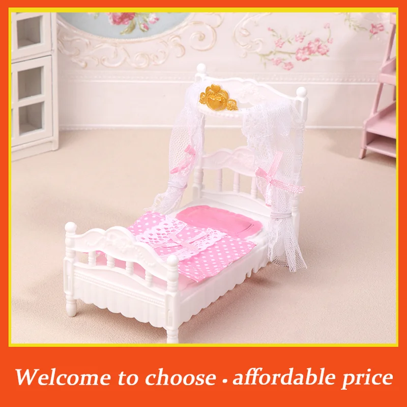 

[]1set Dollhouse Bed Room Furniture Decoration Dolls House Accessories 1/12 Dollhouse Princess Bed Bedsheet Mosquito Net Kit