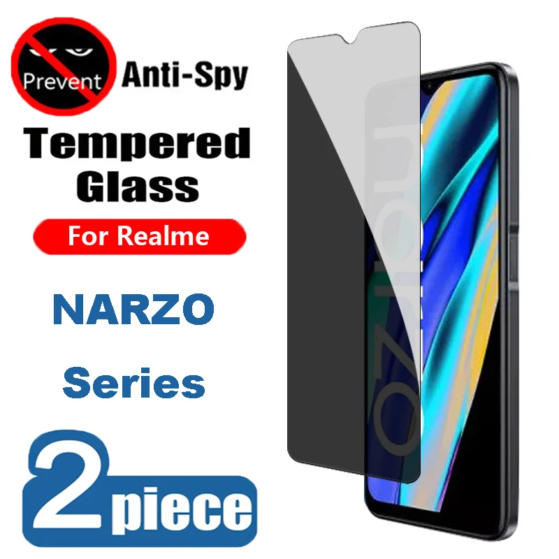 2PCS Privacy Screen Protector For Realme Narzo 50 5G 20 30 Pro 10A 20A 30A Narzo 50i 50A Prime Anti-spy Tempered Glass Films