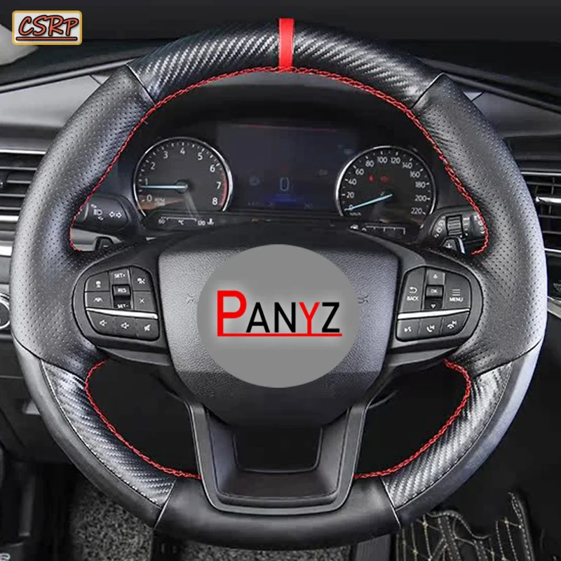 For Ford Explorer 2020 2021 2022 2023 Hand-stitched Black Leather Car Steering Wheel Cover Braid Non-slip Interior Accessories