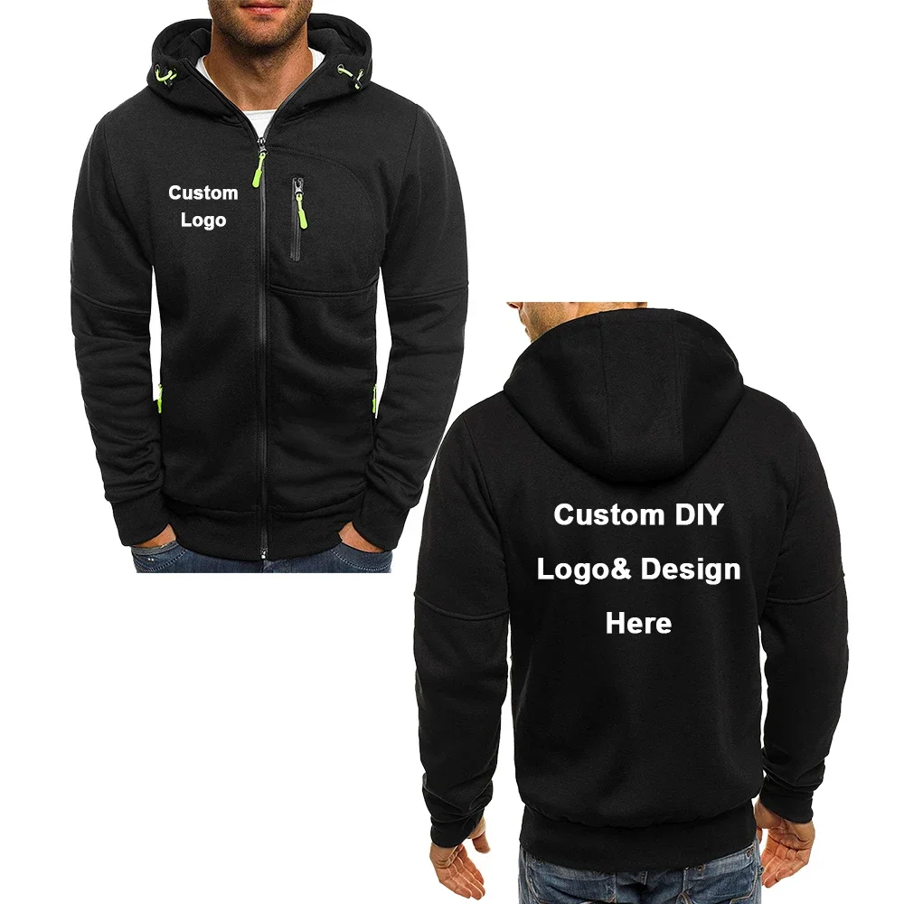 Herren Casual Sport Kapuzenjacke mit Reißverschluss und Taschen, Individuelles Logo, Bild, Text, Streetwear Mode Woll-Cardigan-Pullover – Detail 3
