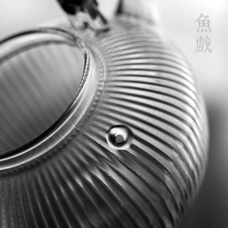 800ml Vertical stripes Wooden Beam Glass Teapot With Tea Infsuer Boiling Puer Oolong Kung Fu Tea Set Health Flower Tea Maker
