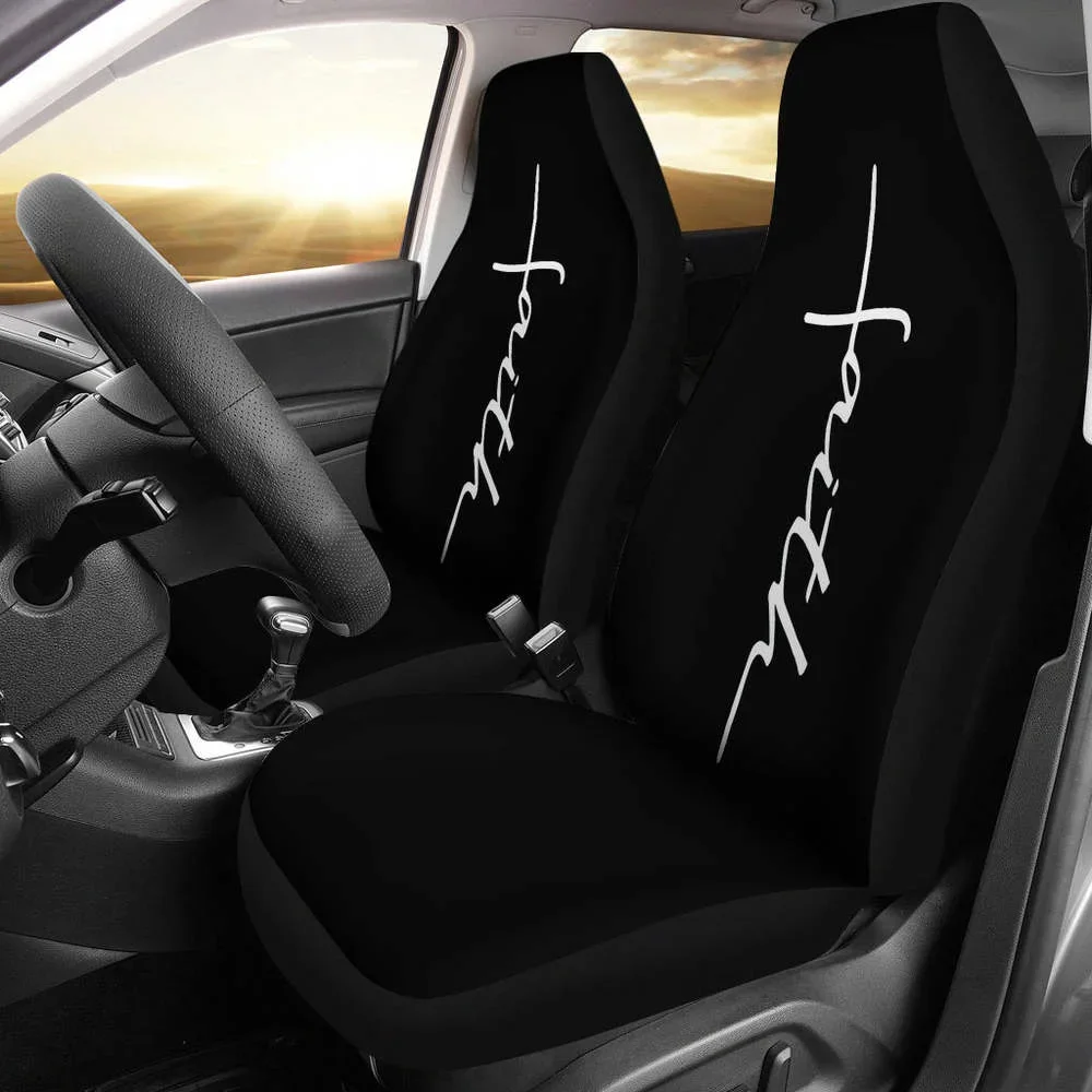 Faith Word Cross In White on Black Car Seat Covers Religious Christian,Pack of 2 Universal Front Seat Protective Cover