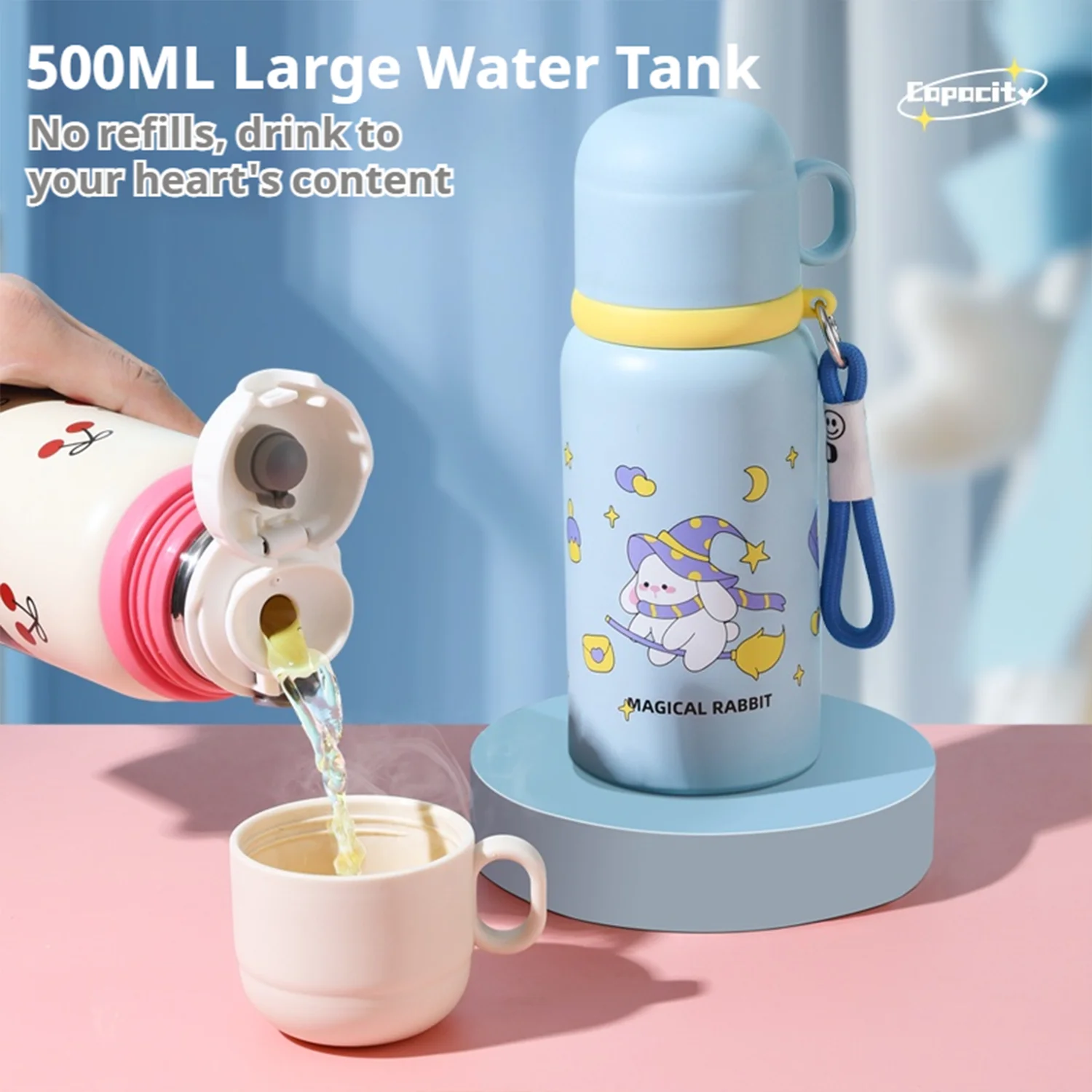 

550ML large-capacity children's thermal insulation and cold water cup, 316 stainless steel with lid, with handle, birthday gift