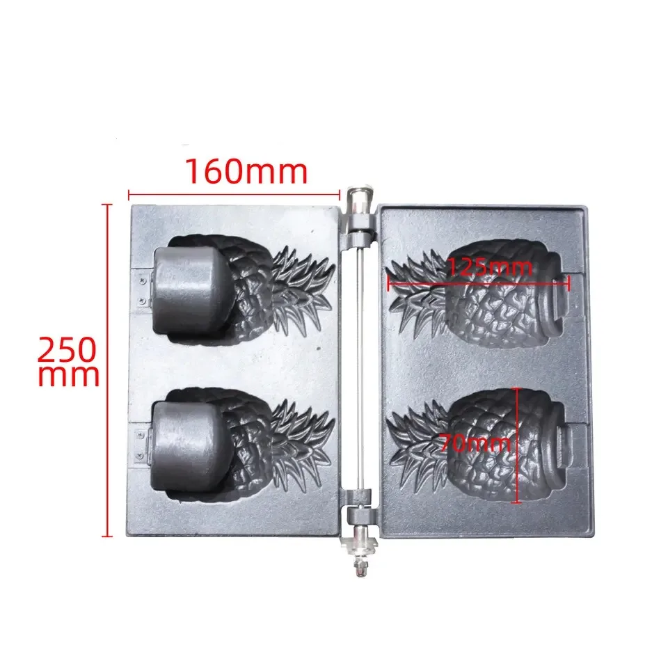상업용 전기 파인애플 타이야키 와플 메이커, 파인애플 모양 2 개, 스테인레스 스틸 필 아이스크림 와플 제작 장비