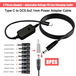 Type C To DC Power Boost Cable DC 5V/9V/12V/15V/20V Boost Converter 8 Adapters Step-up Cord For Wifi Router Laptop Mini Fan