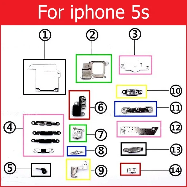 Retail inner Small Metal iron parts For iPhone 4 4s 5 5c 5s 6 6s 7 plus Small holder bracket shield plate set kit phone parts