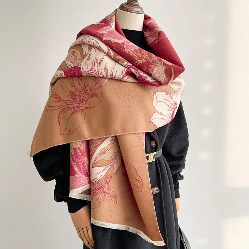 

2026 Traditional Chinese Style Scarf Women New Autumn Winter Mountain Landscape Chrysanthemum Outerwear Scarf for Ladies