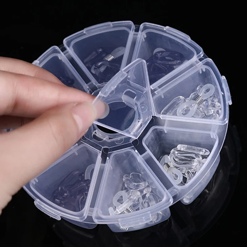 8 Grids Storage Box Beads Jewelry Round Compartment Plastic Organizer Transparent Container Case