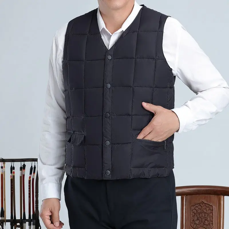 Mens Vest Jacket Sleeveless Jackets Winter Thick Warm Lightweight Waistcoat Brand Loose Cotton-Padded V-neck Buttons Coat XL-5XL