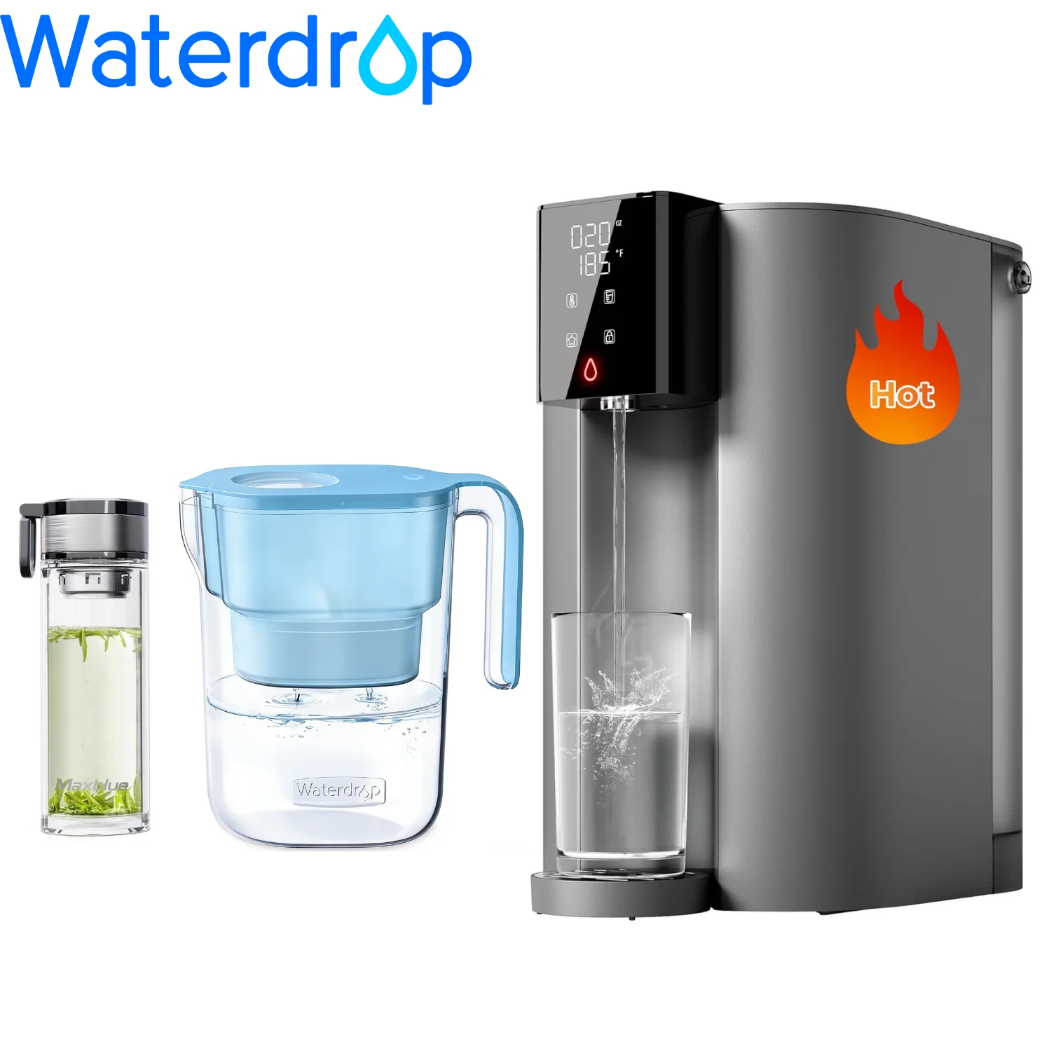 

[ Instant Hot ] Waterdrop C1-G Countertop Reverse Osmosis System, Including Water Filter Pitcher with 1 Filter