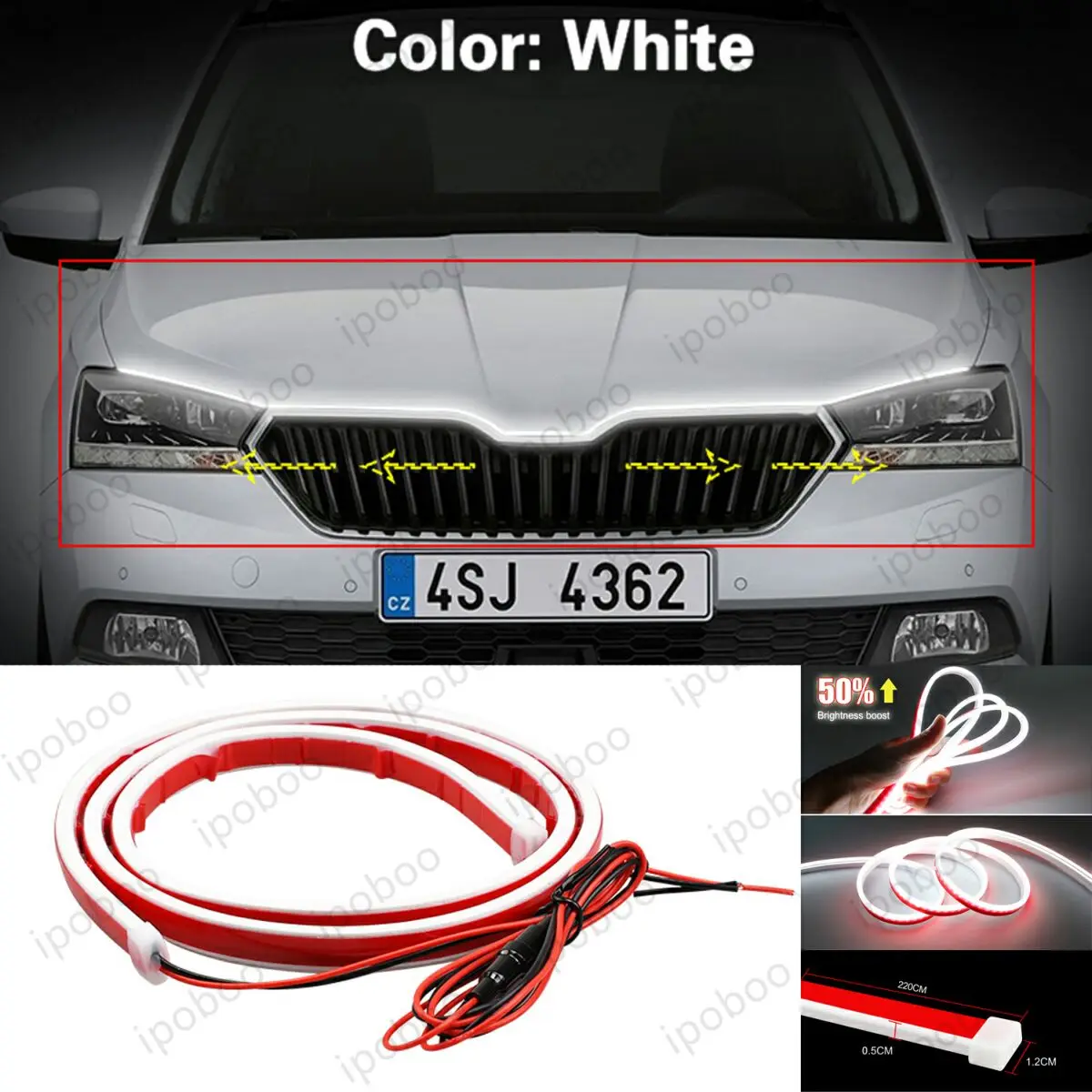 

86" LED Hood Light Strip For Skoda Fabia 2008-2022 Flexible Dynamic Scan Start Up Hoodbeam Kit Engine Cover Decoration Light