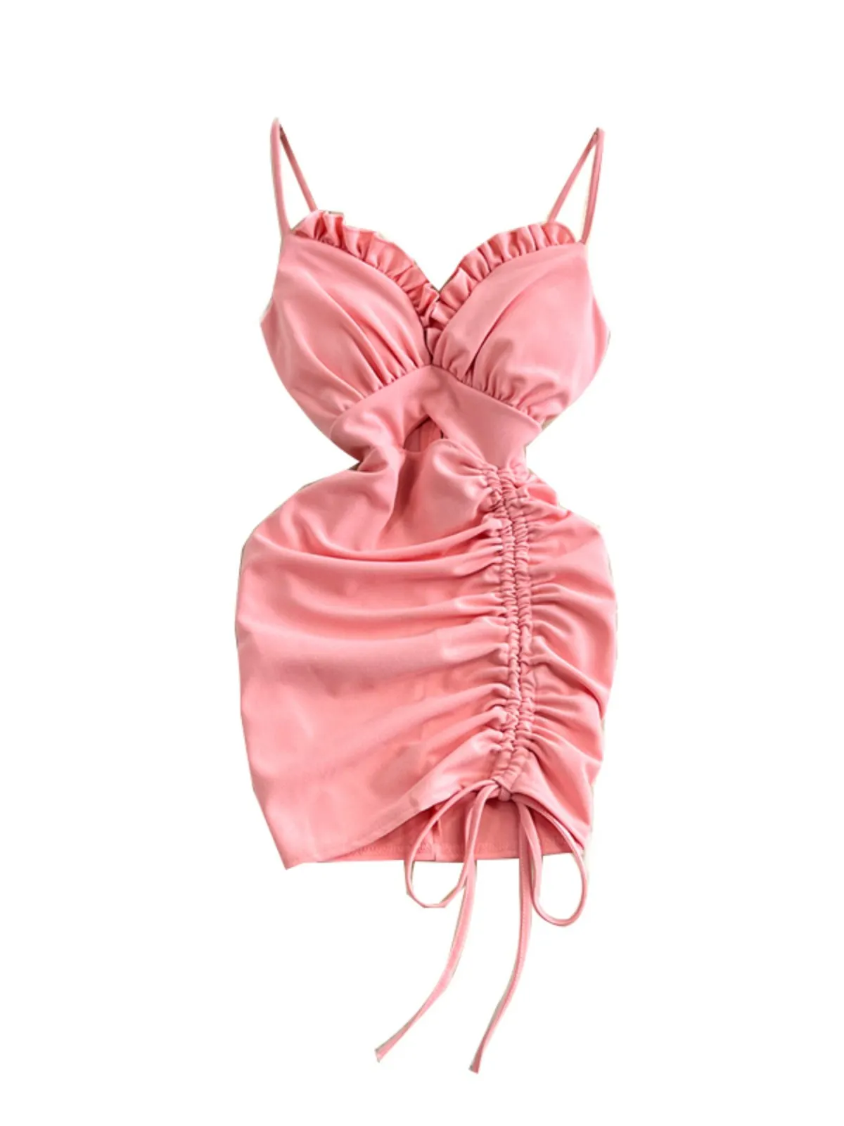 فستان Foamlina بحافة مكشكشة مثير ضيق فستان مفرغ للفتيات بقصة منخفضة فستان بحمالات للنوادي الليلية لصيف 2025 موضة كورية جديدة