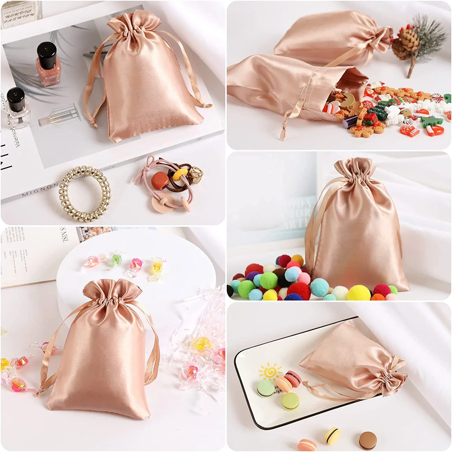 10/50Pcs Personalized Silk Gift Bags Jewelry Packaging Satin Drawstring Pouch Bags Bridal Shower Wedding Party Supplies