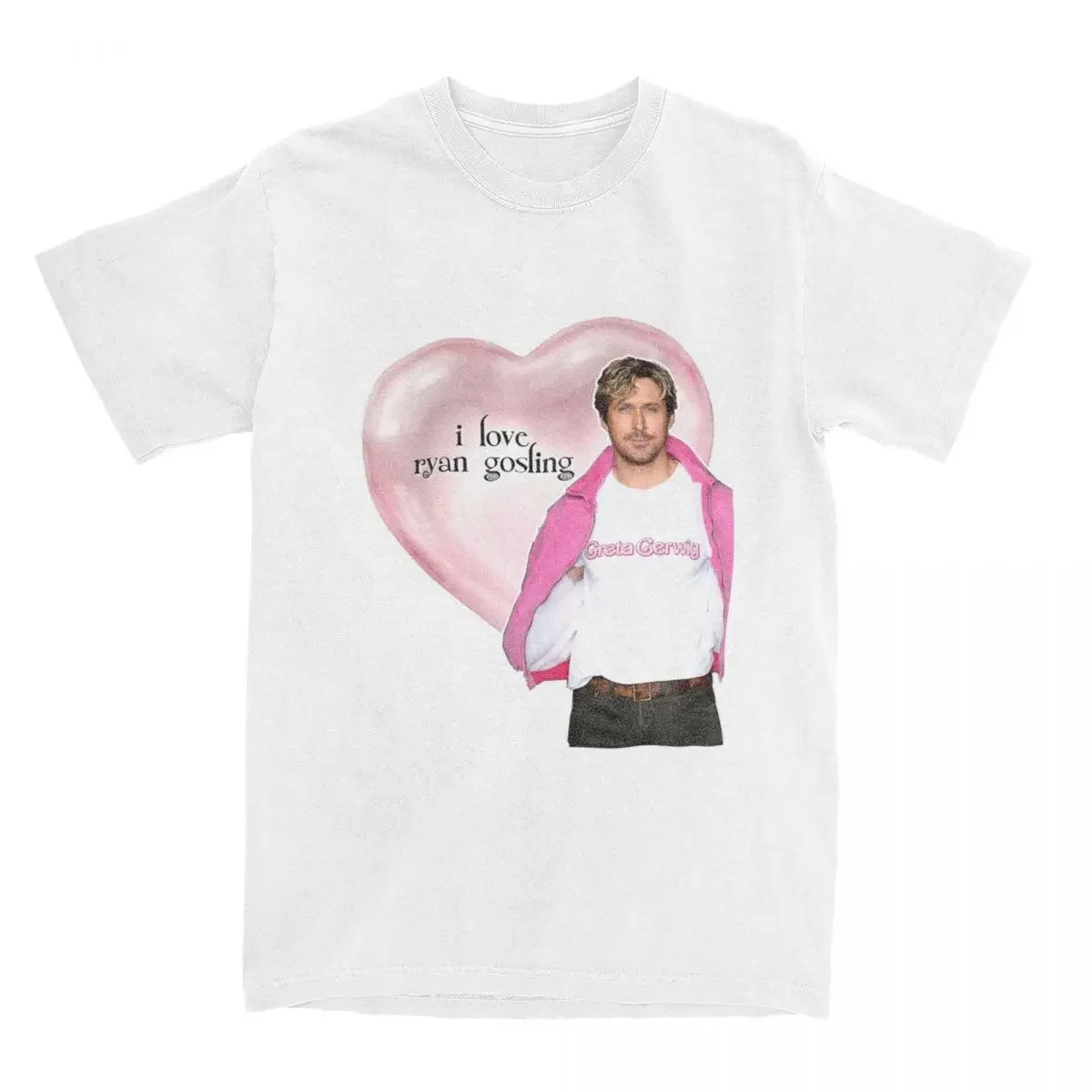 I Love Ryan Gosling Stuff Vintage Pure Cotton Short Sleeve Pink Heart T Shirt O Neck Clothing Plus Size Men Women Shirt harajuku