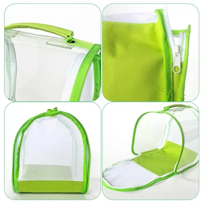 Green Collapsible Insect Cage Foldable Insect Cage Habitat Cage Mesh Butterfly Mantis Stick Breeding Zipper Cages Net Cloth