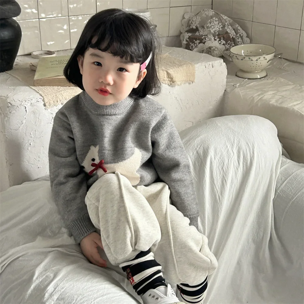 Girls Sweater 2024 Winter New Childrens Wear Korean Style Girl Baby Shande Cashmere Thickened Cartoon and Fluffy Clothes Casual