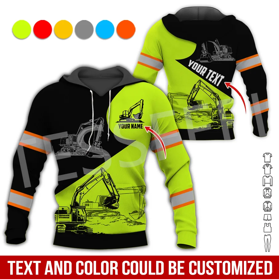 Sudadera con capucha con nombre personalizado, ropa de calle con estampado 3D de grúa, equipo pesado, operador, excavadora, Harajuku, chaqueta