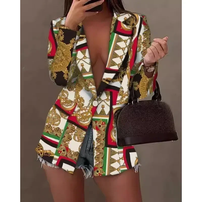 Long sleeved fashionable and sexy printed suit jacket top  fashionable trend versatile and practical wear