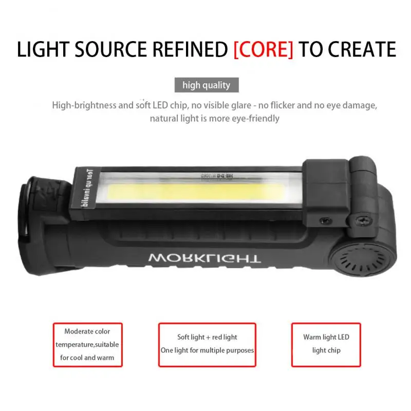 Imagem -06 - Lanterna Led Cob Portátil Usb Recarregável Luz de Trabalho Ímã Dobrável Lâmpada Pendurada Reparo de Carro Camping