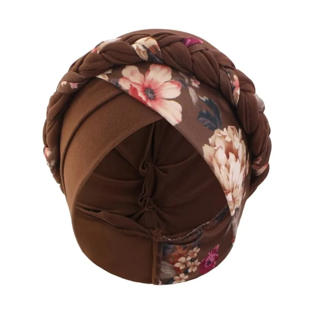 Fashion Flower Printed Chemo Hat Elastic Stretchy Breathable Soft Head Wraps Cross Knot Beanie Hats Ladies Women