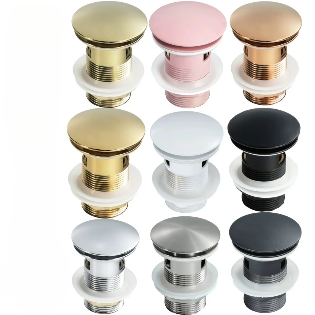 Rose Gold Brass Basin Sink Pop Up Drain Brass Brushed Gold Drain Plug Gold/Pink Bathroom Sink Drain With and Without Overflow