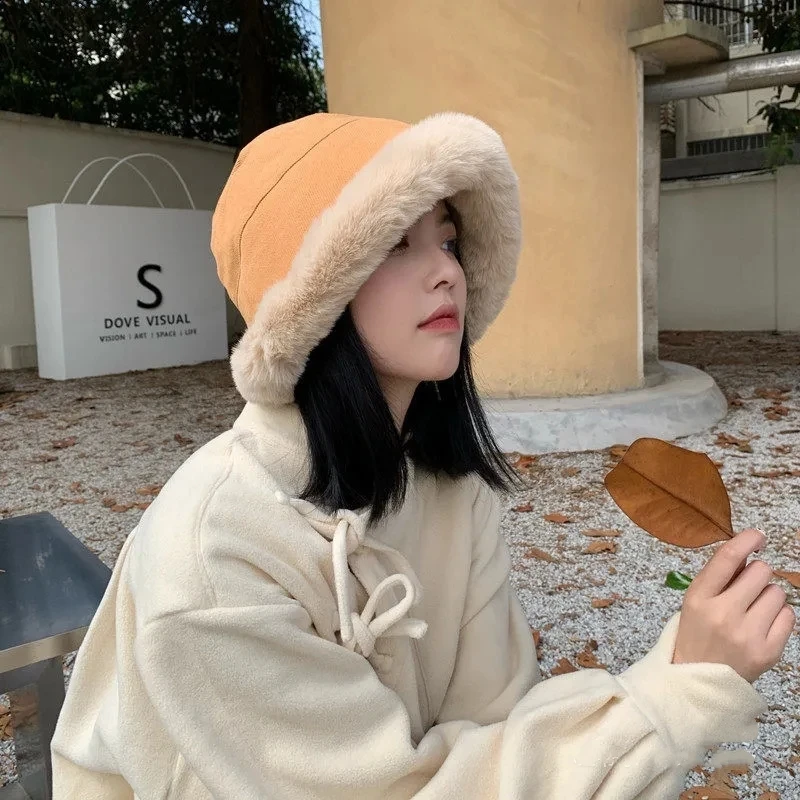 

Bucket Hats Winter Ethnic Style Lady Fisherman Hat Female Fashion Plush Warm Windproof Earflap Panama Hat Caps For Women