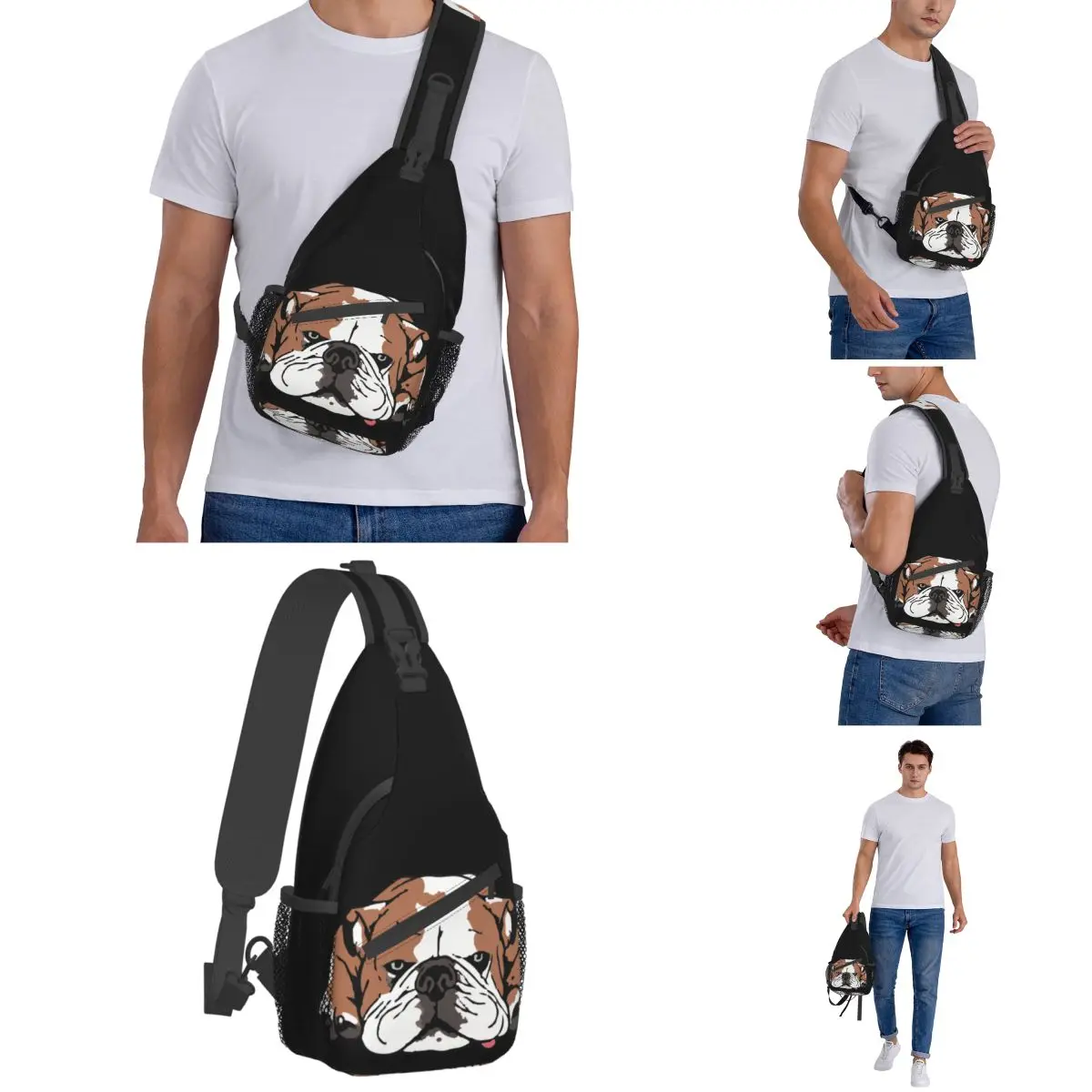 Grappige Bulldog Honden Slinger Tassen Borst Crossbody Schouder Rugzak Outdoor Sport Dagrugzakken Dierenmode Tassen