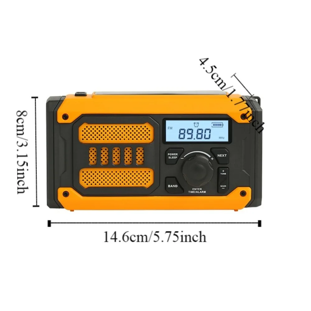 Pengisi daya ponsel darurat tenaga surya, Radio AM FM NOAA tangan engkol portabel, Radio cuaca N in 1 2000mAh SOS luar Radio Universal