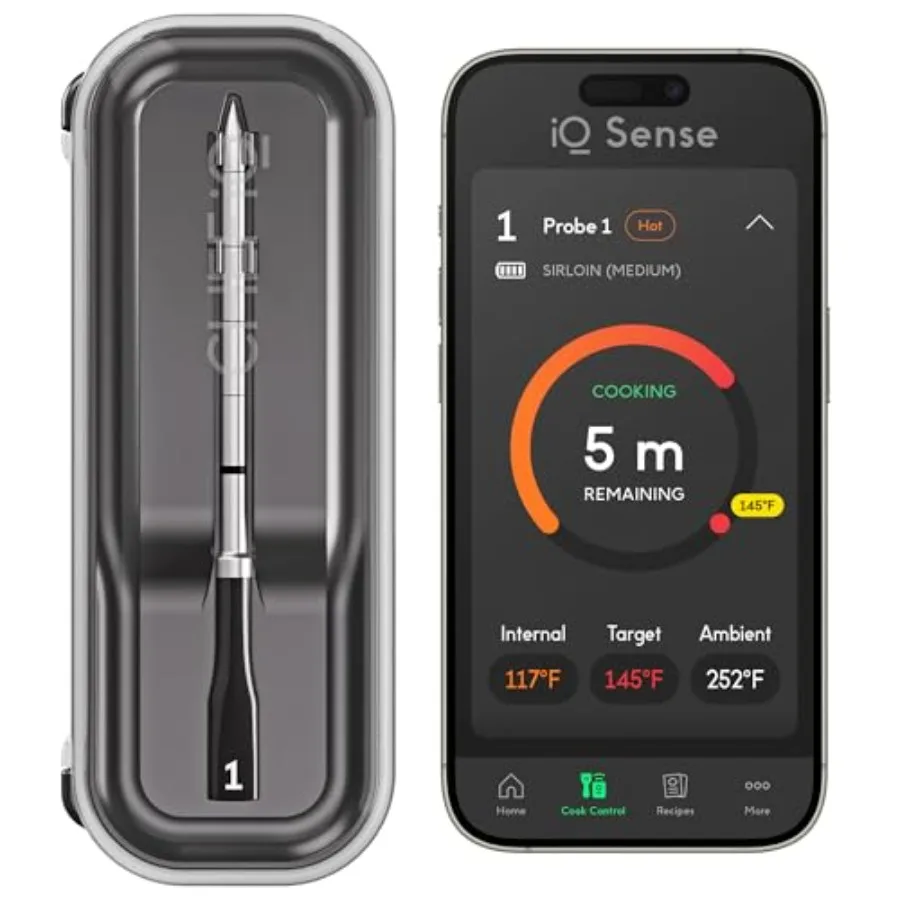 Sense Smart Wireless Meat Thermometer Ultra-Thin Probe WiFi Unlimited Range 1000°F Heat Safe 5 Sensors BBQ Grill Oven Smoker Ai
