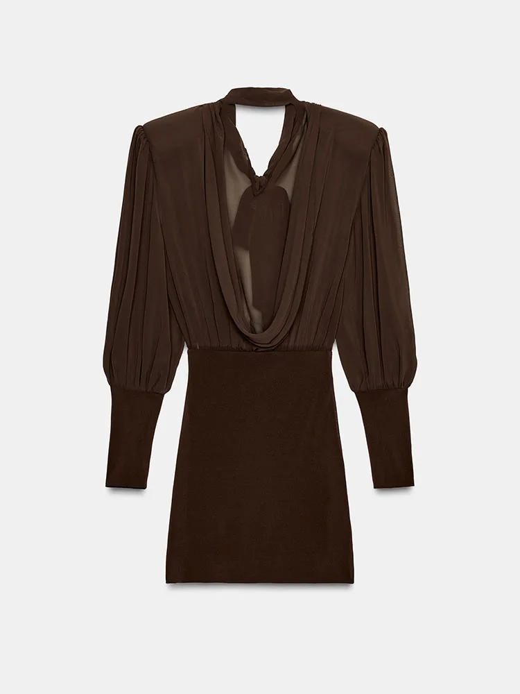 Di fascia alta ZA2025 Donna Inverno Nuovo Lungo Sve Colletto alla coreana Patchwork ort Dr Faionable Zipper Sle Bubble Sve