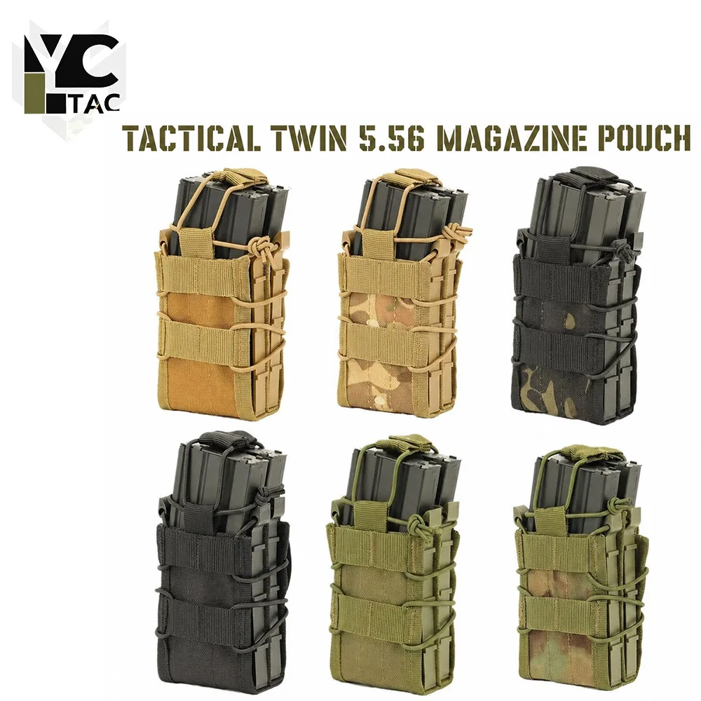 YCTAC Tactical Double 5.56 Magazine Pouch MOLLE Tiger Stripe Ammo Carrier for Vest Belt Outdoor Hunting Paintball