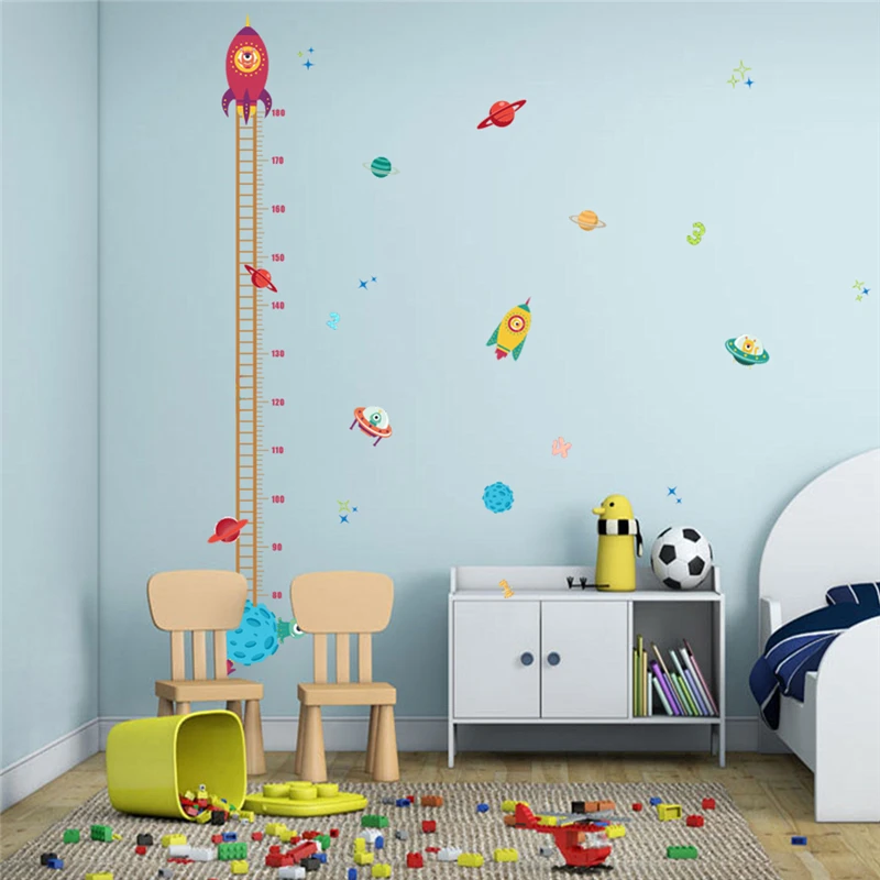 Creative Rocket Spaceship Growth Chart Wall Sticker For Kids Room Decoration Nursery Mural Art Diy Children Height Home Decal