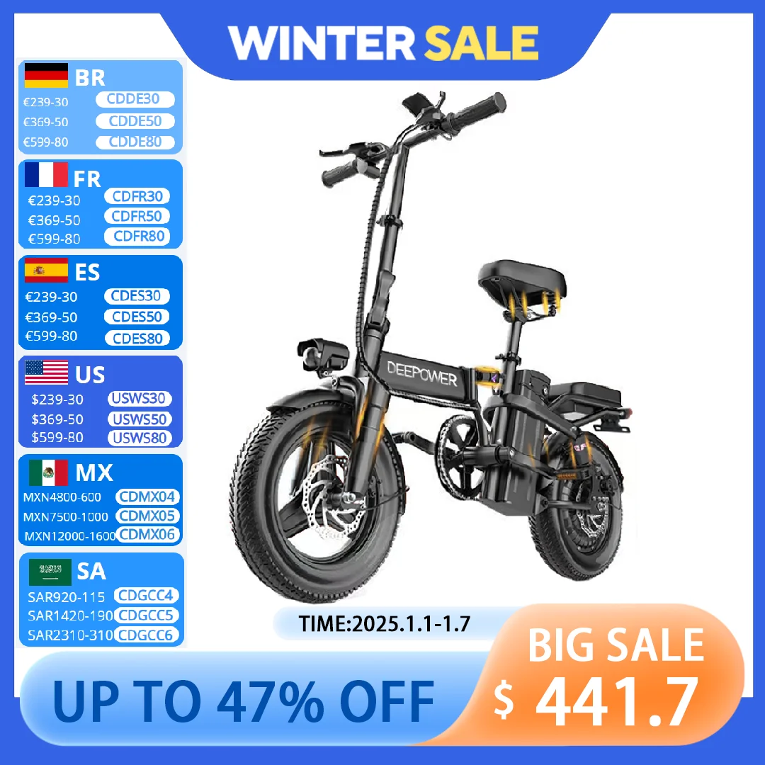 ZPW Adult Fat Tire Electric Bike Folding Ebike K300 400W 48V 30AH Electric Bicycle City Commuter Electric Bike Urban Ebike