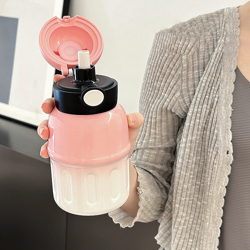 

500 мл милая портативная чашка для воды с соломинкой для девочек и мальчиков, термос большой емкости для студентов, школьный подарок