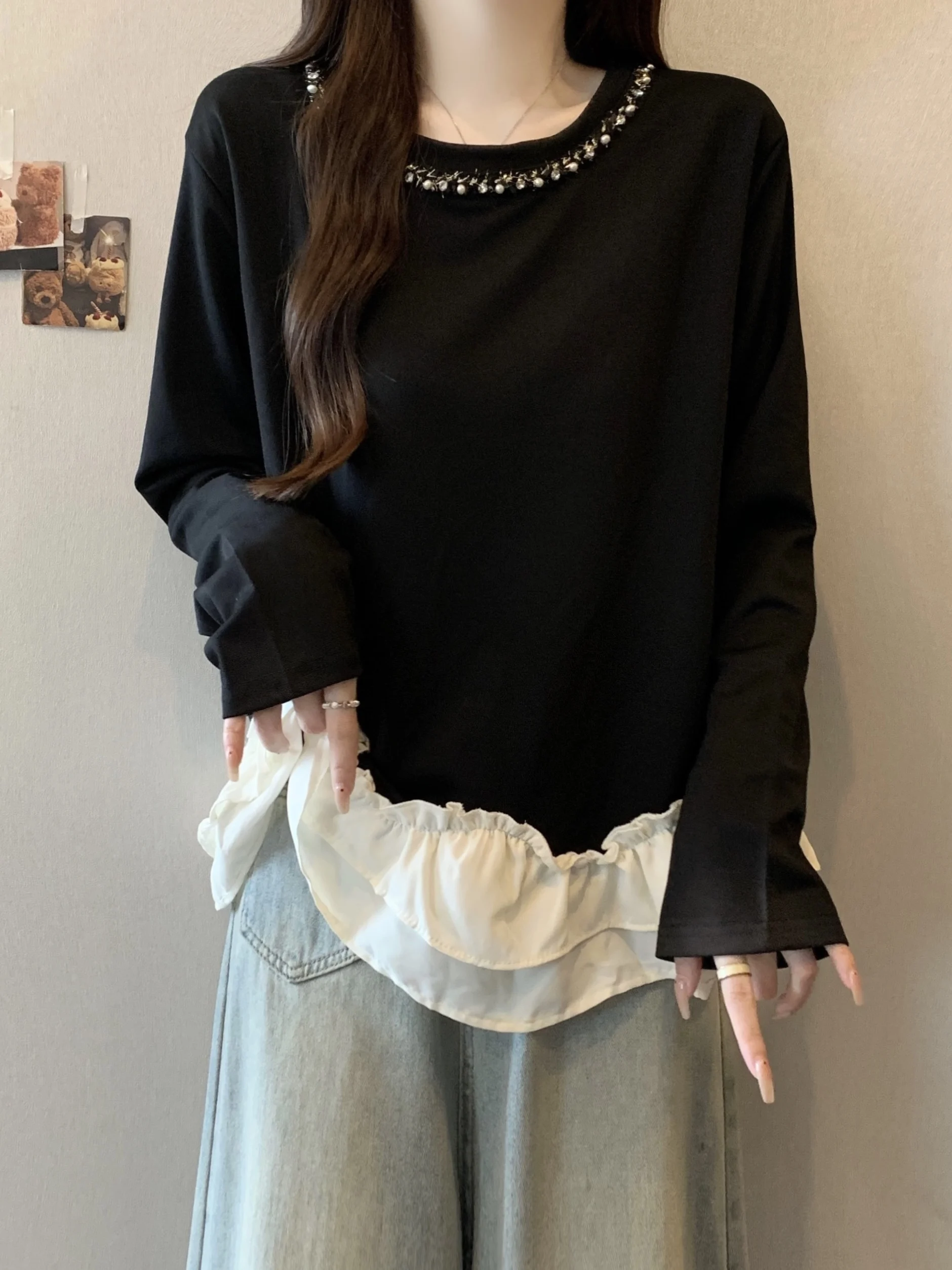 

plus Size Women's T-irt Long Sve Princ Sle High Waist A-Line Skirt Design Color Blo Princ Dr Summer Top