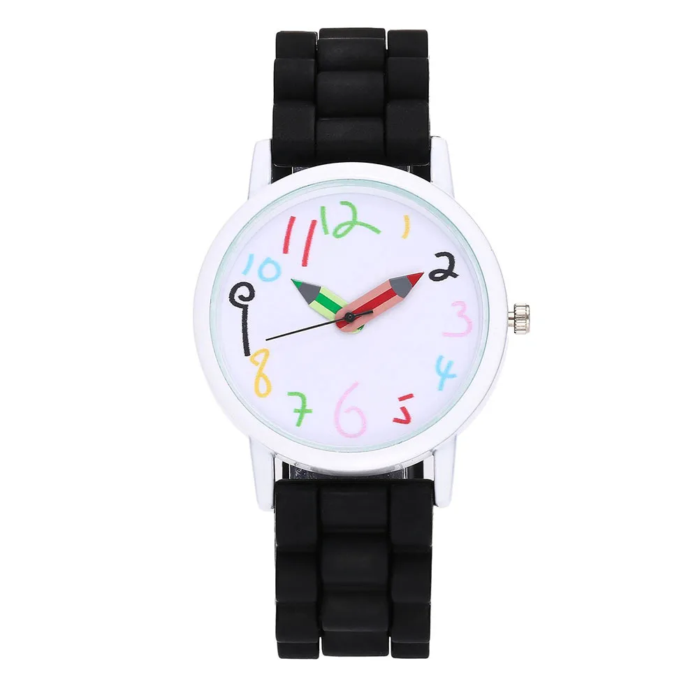 1Pcs Digital Pencil Watch Cartoon Wristband Creative Silicone Fashion Birthday Gift Black Cartoon Watch