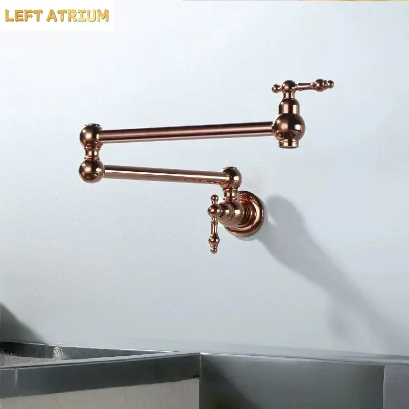 Brushed Gold Only Cold Water Pot Filler Faucet Brass Rose Gold Foldable Kitchen Faucet Black Sink Tap Rotating Folding Spout