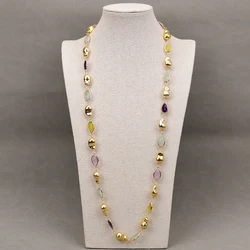 G-G 35'' Natural Stone Fluorite Lemon Quartz Amethyst Jade Long Necklace Fashion Necklaces For Lady