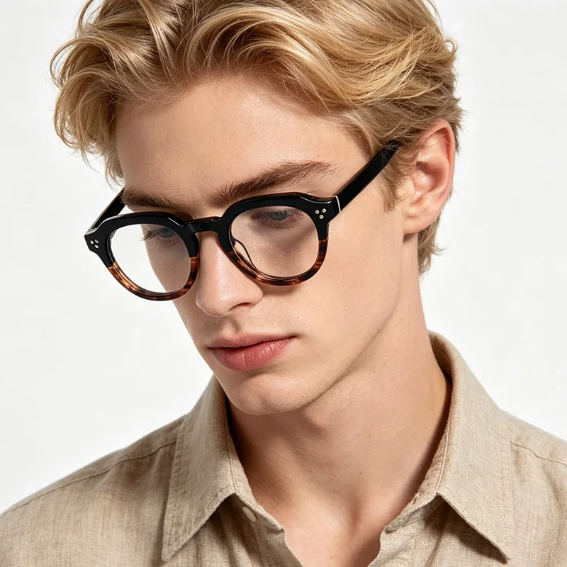 Round Acetate Frame Glasses Prescription Progressive Multifocal Myopia Reading Photochromic Eyeglasses Anti Blue Light Eyewear