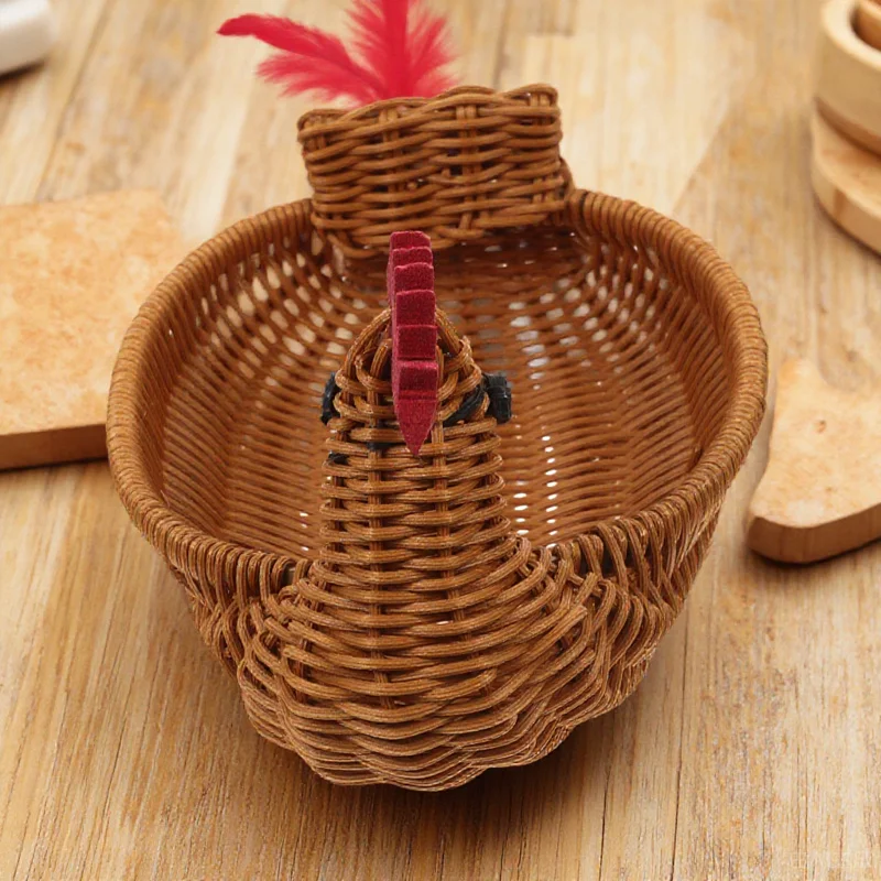 

Wicker Baskets Rattan Fruit Shaped Cane Handles Woven Snack Large Storage Basket Home Decor Egg Holder Storage Box