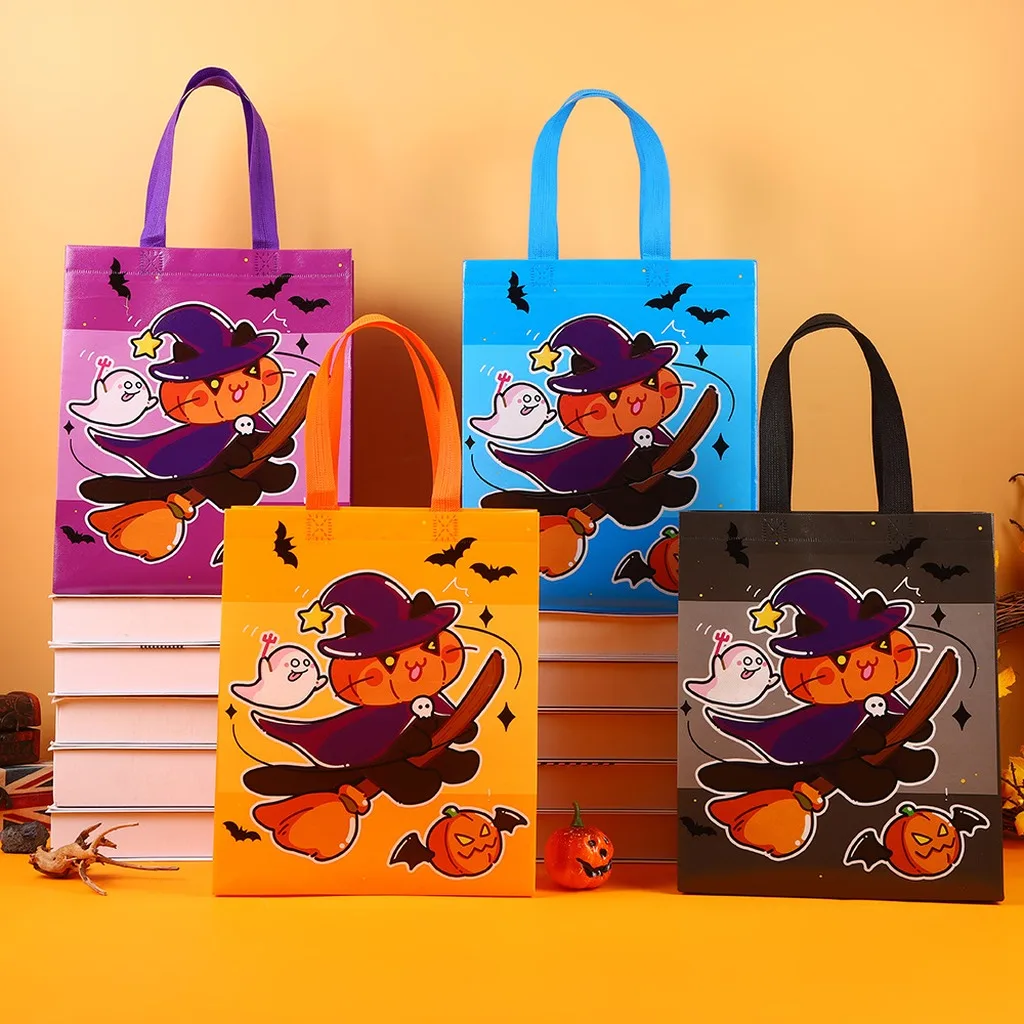 Halloween Candy Bag Degradable Cartoon Pattern Tote Bag Trick Or Treat Candy Bag Reinforced For Gift Packing Gift Storage