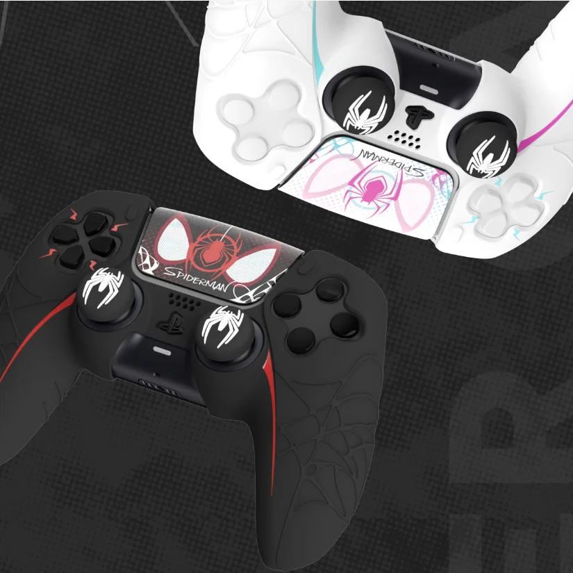 スパイダーウェブシリコンスキンカバー、ゲームパッドステッカー、Sony Dualsense 5用ソフトケース、ps5コントローラー、サムスティックグリップキャッププロテクター、新品