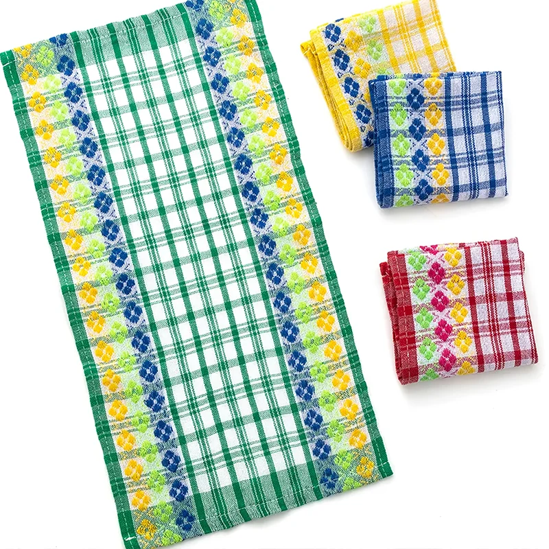 Mixed Color 6Pcs, Colorful Checkered Edge Cotton Kitchen Towels, 40Cm*69Cm, Highly Absorbent and Soft in Texture, Suitable for Drying Dishes, Cleaning, Multi-Purpose Use in Kitchen, Bathroom, Living Room, Home Holiday Decoration, Essential for Kitchen Cleaning