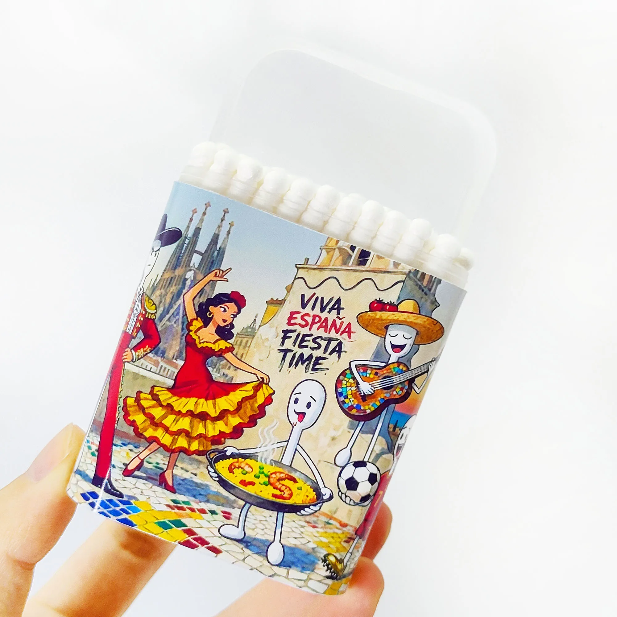 200개 스페인 테마 면봉, 양면 나선형 두꺼운 면봉, 스페인 문화 면봉.