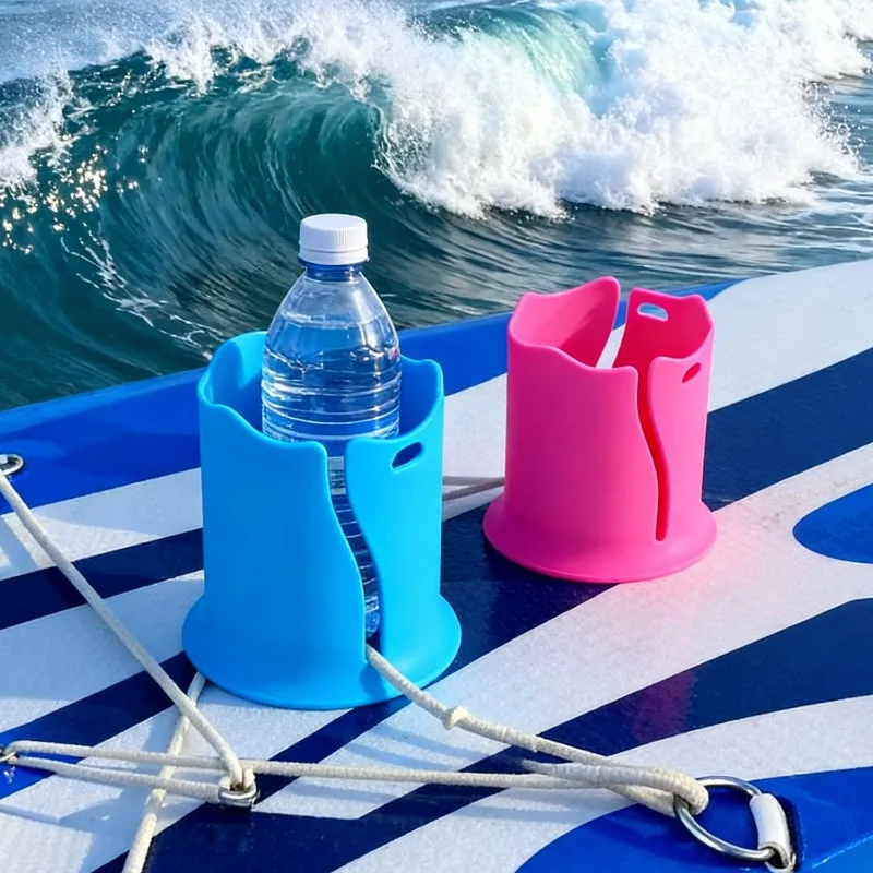 Soporte para bebidas de kayak, soporte de fijación para botella de agua, resistente a la vuelca, soporte para botella de surf, soporte para taza, accesorios de montaje con cuerda.